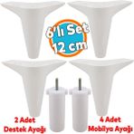 Mobilya Tv Ünitesi Çekyat Koltuk Kanepe Baza Destek Ayağı Ayakları 12 Cm Beyaz M8 6'Lı Set