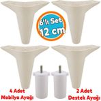 Mobilya Tv Ünitesi Çekyat Koltuk Kanepe Baza Destek Ayağı Ayakları 12 cm Krem Ayak 6'lı Set - Krem - Beyaz