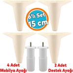 Mobilya Tv Ünitesi Çekyat Koltuk Kanepe Baza Destek Ayağı Ayakları 15 Cm Krem M8 6'Lı Set
