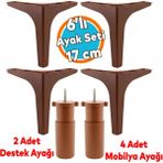 Mobilya Tv Ünitesi Konsol Koltuk Kanepe Destek Ayağı 17 cm Ahşap Desenli Ayakları 6'lı Set - Kahverengi