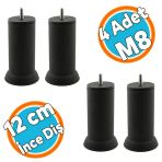 Mobilya Yüksletici Baza Metal Kanepe Koltuk Destek Ayağı M8 Civatalı İnce Diş Siyah Metal Ayak 12 Cm (4 Adet)