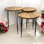 mobilyacın 3'lü Zigon Sehpa (ATLANTİK ÇAM) Yuvarlak Model Zigon Sehpa Metal Tel Ayak