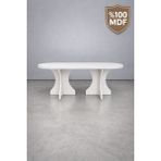 Mobilyacın Oval Salon Yemek Masası Kare Ayak 36MM Kalın Kenarlı 180X90 -Beyaz