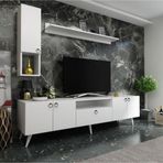 MobilyaFırsat Ideal Tv Ünitesi Duvar Raf Ve Duvar Dolaplı -1 Beyaz Q7026