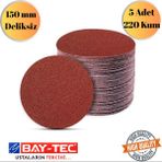 mobilyap Baytec 5 Adet 220 Kum Cırt Zımpara Kağıdı El Zımparaları Seti 150 mm Deliksiz Avuç Içi Spiral - Kırmızı