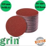 mobilyap Grin 10 Adet 220 Kum Cırt Zımpara Kağıdı El Zımparaları Seti 150 mm Deliksiz Avuç Içi Spiral - Kırmızı