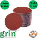 mobilyap Grin 10 Adet 40 Kum Cırt Zımpara Kağıdı El Zımparaları Seti 150 mm Deliksiz Avuç Içi Spiral - Kırmızı