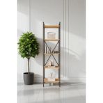 Mobitopya Nilamu 45 cm Kitaplık / Metal Aksamlı / Açık Raf / Organizer / Ofis / Ev / 5 Raflı Kitaplık - Çam