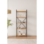Mobitopya Nilamu 65 cm Atlantik Çam Kitaplık / Metal Aksamlı / Açık Raf / Organizer / Ofis / Ev / 5 Raflı Kitaplık