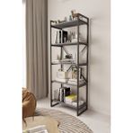 Mobitopya Nilamu 65 cm Kitaplık / Metal Aksamlı / Açık Raf / Organizer / Ofis / Ev / 5 Raflı Kitaplık - Antrasit