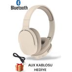 Mobixom Yeni Nesil Şık Ergonomik Tasarım Extra Bass Kablosuz Bluetooth Mikrofonlu Spor Kulaklık - Krem