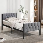 Mobpazar Karyola, Stil Metal Karyola, 90x190 Cm, Kapitone İşlemeli Karyola Siyah