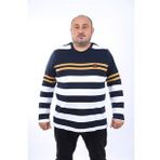 Moc Grande 22145 Bej Uzun Kollu Çizgili Büyük Beden Erkek T-Shirt