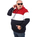 Moc Grande 22736 Bordo Büyük Beden Parçalı Kapüşonlu Erkek Sweatshirt