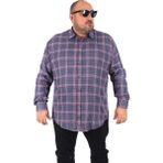 Moc Grande Mocgrande Büyük Beden Erkek Ekoseli Gömlek İndigo Renk Uzun Kol Günlük Stil - 7XL