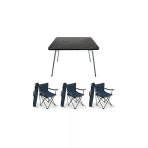 Mocca Style 60x80 Katlanır Granit Masa+ 3 Adet Mavi Rejisör, Sandalye Piknik Plaj Sandalyesi