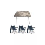 Mocca Style 60x80 Katlanır Mermer Masa+ 3 Adet Mavi Rejisör, Sandalye Piknik Plaj Sandalyesi