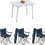 Moccastyle 60X80 Katlanır Beyaz Masa+ 3 Adet Mavi Rejisör, Sandalye Piknik Plaj Sandalyesi