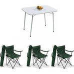 Moccastyle 60X80 Katlanır Beyaz Masa+ 3 Adet Yeşil Rejisör, Sandalye Piknik Plaj Sandalyesi