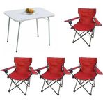 Moccastyle 60X80 Katlanır Beyaz Masa+4 Adet Kırmızı Rejisör Sandalyesi Katlanır, Sandalye Piknik Plaj San