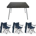 Moccastyle 60X80 Katlanır Granit Masa+ 3 Adet Mavi Rejisör, Sandalye Piknik Plaj Sandalyesi