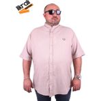 Mocgrande Büyük Beden Kısa Kol Erkek Likralı Keten Nakışlı Hakim Yaka Gömlek 11302 Bej - 7XL