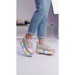Mocno Kız Çocuk Patenli Kaykay Tekerlekli Işıklı Rahat Spor Ayakkabı¥i Model Hologramlı Pudra Gümüş - Pudra - Gümüş - 35
