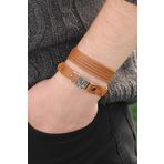 Moco Metal Kahverengi Deri Kombin Erkek Bileklik