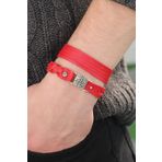 Moco Metal Kırmızı Deri Kombin Erkek Bileklik