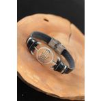 Moco Silver Fatma Ana Eli Metal Siyah Deri Erkek Bileklik