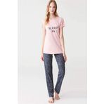 Mod 3287 Pamuklu Sıfır Yaka Kısa Kol Bayan Pijama Takım Pembe XL