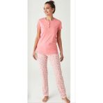 Mod Collection%100 Pamuk Patlı Kısa Kol Bayan Pijama Takım Pembe L