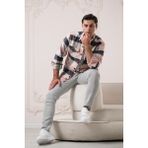 Mod Time Slimfit Çift Cepli Ekoseli Pamuklu Kalın Erkek Oduncu Gömlek - Pembe