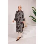 MODA 1297 VİSKON KUMAİ BOYDAN DÜĞMELİ ÇİÇEK DESENLİ UZUN TUNİK TAKIM YEŞİL