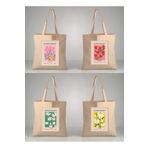 MODA 4 Adet Çiçek Pasajı Flower Market Baskılı Ham Bez 35x40 Ekru Omuz Çantası