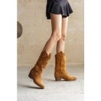 Moda Adam Kadın Meloni Kovboy Çizme - Taba Süet