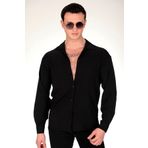 Moda Akai Erkek Dokulu Aerobin Siyah Keten Oversize Gömlek