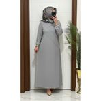 MODA ALMİRA F10 K 80 GRİ ÇAPRAZ ÇIMALI TAŞLI ELBİSE