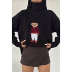MODA AMORE Ayıcıklı Kazak - Balıkçı Yaka Teddy Bear Aplikli Oversize Kadın Triko Kazak 650, Siyah, Standart