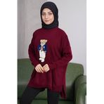 MODA AMORE Ayıcıklı Kazak - Teddy Bear Tesettür Triko Kazak V5, Bordo, Standart