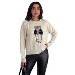 MODA AMORE Ayıcıklı Kazak V2 - Kadın Triko Kazak Standart Beden (Krem, Standart)