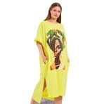 Moda Amore Boncuk İşlemeli Baskılı Etnik Afrika Kız Koton Kumaş Cepli Standart Beden Mevsimlik Elbise SMR-001 Sarı Standart