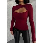 MODA AMORE Burgu Detay Göğüs Dekolteli Sandy Kumaş Kadın Bluz 070, Bordo, S