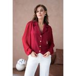 MODA AMORE Ceket Yaka Kolları Şifon Gold Düğme Detaylı Kadın Ceket 026, Bordo, S