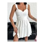 Moda Amore ERL 001 Balon Etekli Mini Boy Beyaz Kadın Kalın Askılı Elbise