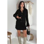 MODA AMORE Fitilli Örgü Takım: Triko Hırka & Mini Etek İkili Set 8009, Siyah, Standart