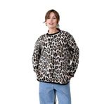 MODA AMORE Geniş ve Rahat Kesim Bisiklet Yaka Şardonlu Leopar Desen Kadın Triko Kazak 003, Kahverengi, Standart