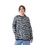 MODA AMORE Geniş ve Rahat Kesim Bisiklet Yaka Şardonlu Leopar Desen Kadın Triko Kazak 003, Siyah, Standart