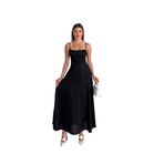 Moda Amore İp Askılı Gipeli Alt Kısmı Geniş Şık Kadın Gece Elbisesi - 003 Siyah 36