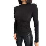 Moda Amore Kadın Bluz - Asimetrik Drape Detaylı Uzun Kollu Sandy Kumaş 065